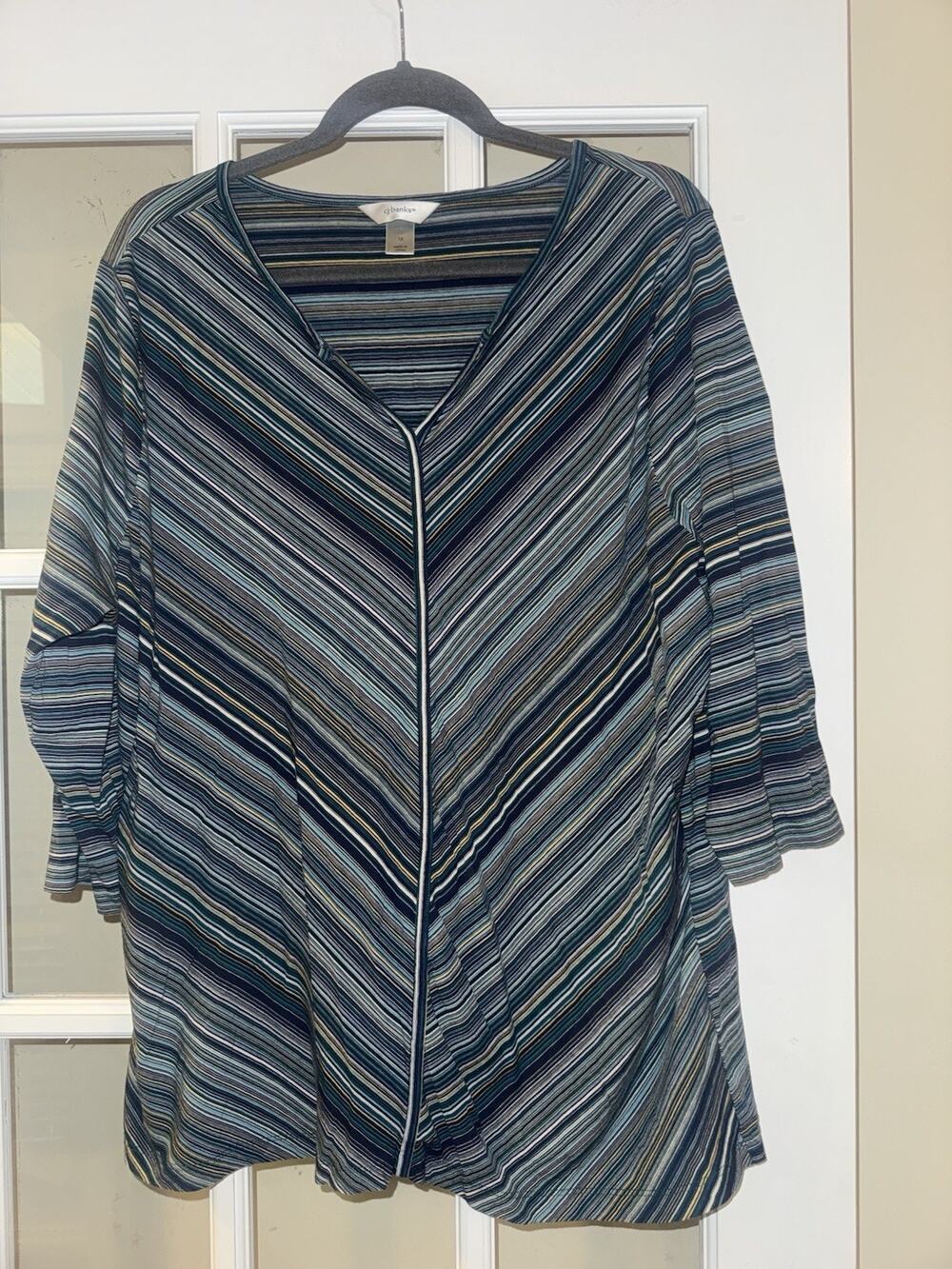 CJ Banks Women’s 1X Multicolor Striped Faux Wrap Top 3/4 Sleeve Plus Size